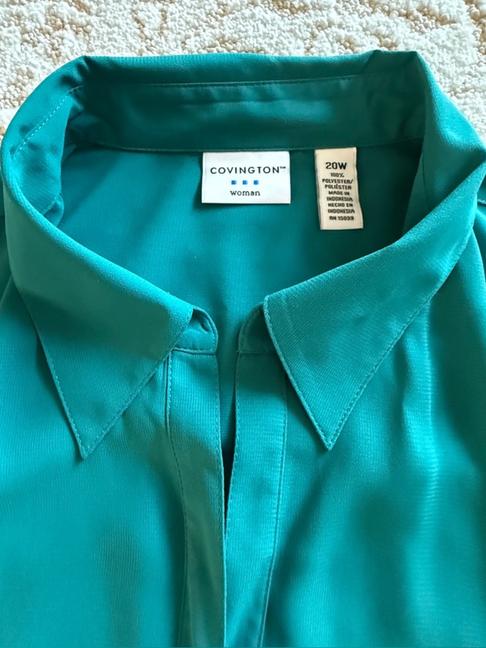 Covington NWT Women’s 20W 3/4 Notched Sleeve Teal Button-Front Blouse - Picture 12 of 12
